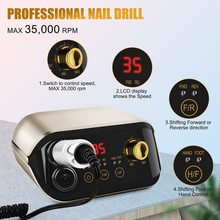 Load image into Gallery viewer, Professional Nail Drill Machine 35000 Rpm with Foot Pedal and Forward/Reverse Rotation,Juemel Electric Nail File for Gel Nails,Acrylic,Manicure Pedicure Polishing Shape Tool Kit 125Pcs,Nail Drill Bits