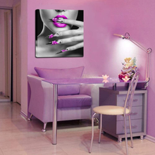 Load image into Gallery viewer, Biuteawal - Modern Canvas Prints Wall Art Fashion Woman with Purple Lips and Nails Pictures Elegant Makeup and Manicure Poster for Spa Bathroom Beauty Salon Wall Decoration Framed Ready to Hang