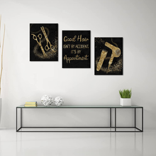 Load image into Gallery viewer, Conipit Barbershop Tools Wall Picture Hair Salon Canvas Art for Bathroom Black and Gold Picture Motivational Quote Painting Prints Gallery Wrapped Ready to Hang 3 Pieces