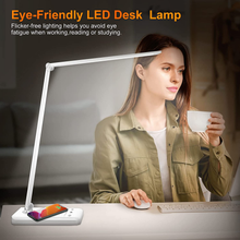 Load image into Gallery viewer, LED Desk Lamp with Wireless Charger, USB Charging Port, Lighting 10 Brightness Level, 5 Modes, Reading Light for Home, Office , Touch Control, Auto Timer Lamps, White