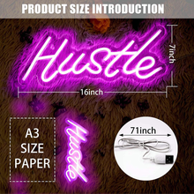 Load image into Gallery viewer, ROYOCE Hustle Neon Sign, Neon Lights for Bedroom Wall Decor, Pink, LED Neon Signs (16X7 Inch)
