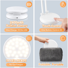 Load image into Gallery viewer, ONEFIRE Desk Lamp Kids Desk Lamp Small Desk Lamp, 8 Brightness Desk Lamps Office Portable & Foldable, Cute Desk Lamp White Desk Lamp Study Lamp, Battery Operated Lamp Rechargeable Lamp Cordless Lamp