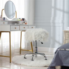 Load image into Gallery viewer, Swivel Stool Rolling Salon Bar Stool with White Plush Fur Facial Stool Chair with Wheels for Spa Tattoo Massage Gas Lift Height Adjustable