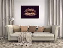 Load image into Gallery viewer, Woman Gold Lips Wall Decor Canvas Prints Makeup Body Purple Lip Art Picture Poster Frame Artwork Living Room Bedroom Beauty Salon Bathroom Home Decoration Ready to Hang(20''Wx28''H)