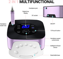 Load image into Gallery viewer, Melodysusie Professional 2 in 1 Nail Drill with Nail Lamp, 60W Nail Dryer with 4 Timer Setting Sensor for Acrylic Gel Poly Nails Curing and Removing, Salon Home Use, Purple