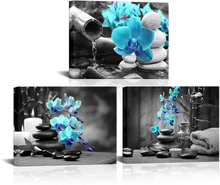Load image into Gallery viewer, 3 Panels Spa Decor Zen Canvas Wall Art Spa Stones and Blue Orchid Flower Picture Prints Relax Painting Artwork for Home Bathroom Spa Salon Decoration Stretched and Framed Ready to Hang