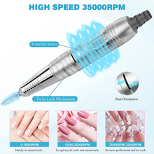 Load image into Gallery viewer, Rechargeable Nail Drill Machine 35000RPM Cordless Electric Nail File Professional Acrylic Nail Drill Kit for Gel Nails Manicure Pedicure Polishing Shape Tools for Home and Salon Use