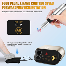 Load image into Gallery viewer, Professional Nail Drill Machine 35000 Rpm with Foot Pedal and Forward/Reverse Rotation,Juemel Electric Nail File for Gel Nails,Acrylic,Manicure Pedicure Polishing Shape Tool Kit 125Pcs,Nail Drill Bits