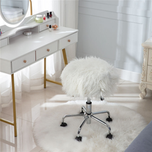 Load image into Gallery viewer, Swivel Stool Rolling Salon Bar Stool with White Plush Fur Facial Stool Chair with Wheels for Spa Tattoo Massage Gas Lift Height Adjustable