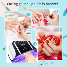 Load image into Gallery viewer, UV LED Gel Nail Lamp, 160W Professional Nail Dryer for Two Hands Use, Large Gel Curing Nail Light with 54 Lamp Beads for Home Salon (Milky White)