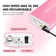 Load image into Gallery viewer, Melodysusie Professional Nail Drill - 30000 Rpm Rechargeable Portable Nail Drills with 6 Bits and 106 Sanding Bands, Cordless Electric Nail File Machine for Acrylic Gel Nails Shape Carve Polish