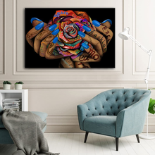 Load image into Gallery viewer, Lovehouse Fashion Bedroom Wall Art African American Woman Girl Painting Bohemian Pattern Rose Flower Wall Decor Framed Girl Room Living Room Beauty Salon Wall Decoration 24X36Inch