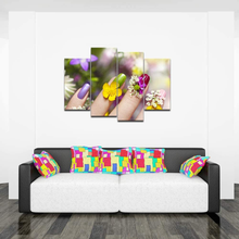 Load image into Gallery viewer, Nachic Wall 4 Piece Canvas Wall Art Fashion Woman Flower Nails Pictures Painting Beauty Salon Manicure Poster Canvas Print with Wooden Frame for Hands Spa Bathroom Ladies Makeup Dressing Room Decor