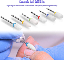 Load image into Gallery viewer, 10Pcs Professional Ceramic Nail Drill Bits Set - Yafex 3/32'' Diamond Carbide Nail Drill Bit Rotary Burrs for Electric Manicure Pedicure Nail File Machine