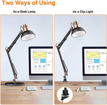 Load image into Gallery viewer, LEPOWER Metal Desk Lamp, Adjustable Goose Neck Architect Table Lamp with On/Off Switch, Swing Arm Desk Lamp with Clamp, Eye-Caring Reading Lamp for Bedroom, Study Room &Office (Sandy Black)