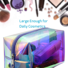 Load image into Gallery viewer, Cambond Holographic Makeup Bag Clear Cosmetic Bag Organizer Large Capacity Iridescent Makeup Pouch Clear Toiletry Pouch Hologram Clutch Cosmetic Pouch for Women Purple