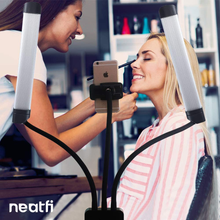 Load image into Gallery viewer, (New Model) Neatfi Supreme LED Light Kit for Estheticians, Make up & Tattoo Artists, Filming & Photography, 3600 Lumens Bright, 3 Light Color Modes, with Adjustable Tripod & Flexible Phone Holder