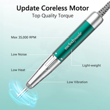 Load image into Gallery viewer, Melodysusie Professional Rechargeable 35000RPM Nail Drill, Cordless Portable Electric E File for Acrylic Gel Nails, Manicure Pedicure Shape Carve Tools with Low Noise Low Heat, Sparkle plus (Green)