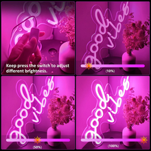 Load image into Gallery viewer, Coconeon Good Vibes Neon Sign, Powered by USB with Dimmable Switch, Pink LED Neon Signs for Bedroom,Wall Decor,Wedding,Game Room,Party, Bar Decor-16.1*8.2"