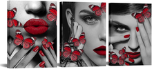 Load image into Gallery viewer, Kitechaser Fashion Canvas Wall Art Black & White Fashion Women Red Lip Nails Hands Butterfly Surrounding Pictures Canvas Prints Modern Beauty Salon Make up Poster for Girl Bedroom Bathroom Living Room