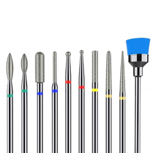 Load image into Gallery viewer, Melodysusie Diamond Cuticle Nail Drill Bits Set 10Pcs with Ceramic Nail Drill Bits Set 5Pcs for Acrylic Gel Nails Prep, Nail Art Tools for Manicure Pedicure, 3/32''(2.35Mm)