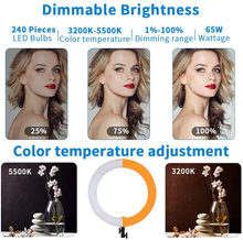Load image into Gallery viewer, GSKAIWEN 18Inch 65W LED Makeup Ring Light with Mirror for Eyebrow Tattoo Light Lash Lamp Beauty Light Eyelash Extension Lamp Studio Video Photography Light with Tripod Phone Holder Mirror and Bag
