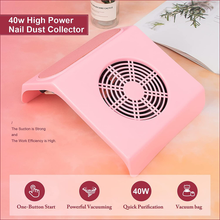 Load image into Gallery viewer, AORAEM Nail Dust Collector 40W,Powerful Nail Vacuum Professional Salon Manicure Machine Nail Art Equipment with 2 Dust Collection Bags for Salon Home Use (Pink)
