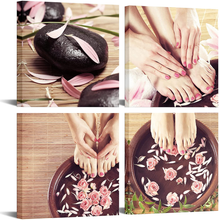 Load image into Gallery viewer, Levvarts 4 Piece Canvas Wall Art Hands Spa Picture Painting Beauty Salon Manicure Concept Posters Modern Bathroom Nail Salon Wall Decoration Framed Ready to Hang