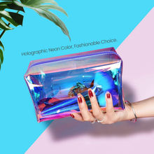 Load image into Gallery viewer, Cambond Holographic Makeup Bag Clear Cosmetic Bag Organizer Large Capacity Iridescent Makeup Pouch Clear Toiletry Pouch Hologram Clutch Cosmetic Pouch for Women Purple