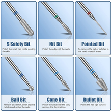 Load image into Gallery viewer, 13PC Nail Drill Bits Set, Drill Bits for Nails, 3Pcs Tungsten Carbide Drill Bits+ 3Pcs Ceramic Efile Nail Drill Bits+ 6Pcs Diamond Drill Bits+ 1Pcs Brush, 3/32 Inch Nail Bits for Nail Drill