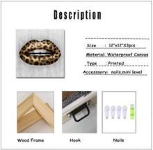 Load image into Gallery viewer, Derkymo 3 Pieces Makeup Picture Wall Decor Salon Fashion Canvas Art Leopard Pattern High Heels Lips and Nail Polish Painting Print Artworks for Bedroom Stretched and Framed Ready to Hang 12"X12"X3Pcs