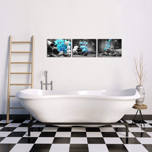 Load image into Gallery viewer, 3 Panels Spa Decor Zen Canvas Wall Art Spa Stones and Blue Orchid Flower Picture Prints Relax Painting Artwork for Home Bathroom Spa Salon Decoration Stretched and Framed Ready to Hang