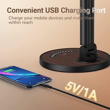 Load image into Gallery viewer, LED Desk Lamp, Soysout Eye-Caring Table Lamp with USB Charging Port, 5 Lighting Modes with 7 Brightness Levels, Touch Control, 12W (Black Wood Grain)