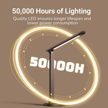 Load image into Gallery viewer, LED Desk Lamp, Soysout Eye-Caring Table Lamp with USB Charging Port, 5 Lighting Modes with 7 Brightness Levels, Touch Control, 12W (Black Wood Grain)