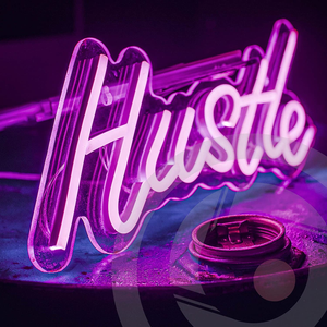 ROYOCE Hustle Neon Sign, Neon Lights for Bedroom Wall Decor, Pink, LED Neon Signs (16X7 Inch)