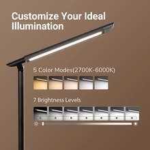 Load image into Gallery viewer, LED Desk Lamp, Soysout Eye-Caring Table Lamp with USB Charging Port, 5 Lighting Modes with 7 Brightness Levels, Touch Control, 12W (Black Wood Grain)
