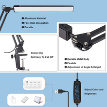 Load image into Gallery viewer, Hafundy LED Desk Lamp,Adjustable Eye-Caring Desk Light with Clamp,Swing Arm Lamp Includes 3 Color Modes,10 Brightness Levels Table Lamps with Memory Function,Desk Lamp for Home,Office,Reading(Black)