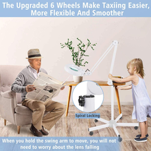 Load image into Gallery viewer, Magnifying Floor Lamp with 5 Wheels Rolling Base for Estheticians - 1,500 Lumens LED Dimmable Light with Magnifying Glass, 8-Diopter Lighted Magnifier for Reading, Crafts, Sewing, Close Work(5X)