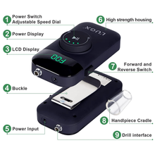 Load image into Gallery viewer, L'UGX Professional Rechargeable Nail Drill Machine, Brushless 35000RPM Cordless Nail Drill, Portable Electrical File for Acrylic, Gel, Manicure Pedicure