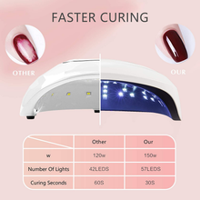 Load image into Gallery viewer, UV LED Nail Lamp, FINGART Nail Dryer 150W with 57 LED UV Beads, UV Nail Lamp with 4 Timers Settings for Two Hands, Automatic Sensor for Portable Handle Gel Nail UV Light (Rose Gold)