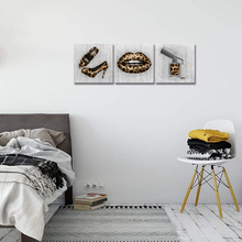 Load image into Gallery viewer, Derkymo 3 Pieces Makeup Picture Wall Decor Salon Fashion Canvas Art Leopard Pattern High Heels Lips and Nail Polish Painting Print Artworks for Bedroom Stretched and Framed Ready to Hang 12"X12"X3Pcs