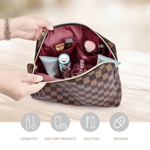 Load image into Gallery viewer, Aokur Makeup Bag Checkered Cosmetic Bag Large Travel Toiletry Organizer for Women Girls Brown