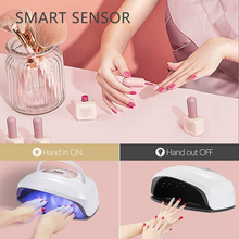 Load image into Gallery viewer, UV LED Nail Lamp, FINGART Nail Dryer 150W with 57 LED UV Beads, UV Nail Lamp with 4 Timers Settings for Two Hands, Automatic Sensor for Portable Handle Gel Nail UV Light (Rose Gold)