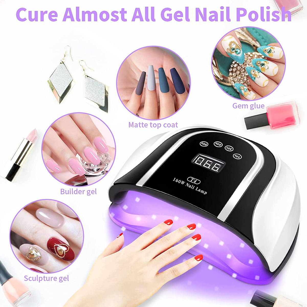  LED UV Lamp 160W Resin Curing Light Jewelry Casting Kit for Gel  Nail Polish, 4 Timer Setting, Auto Sensor : Arts, Crafts & Sewing