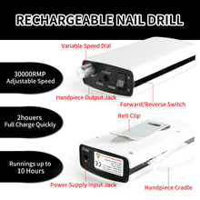Load image into Gallery viewer, Electric Nail Drill, 30000RPM Professional Nail Kit Rechargeable Nail Drill & Cordless Nail Drill for Acrylic Gel Nails with Nail Drill Bits and Sanding Bands, Electric Nail File for Salon Use or Home