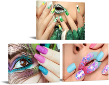 Load image into Gallery viewer, Canvbay 3 Pieces Beauty Salon Canvas Wall Art Fashion Woman Nails with Peacock Feather Pictures Manicure Poster Canvas Print for Spa Bathroom Ladies Makeup Dressing Room Decoration 12X16Inchx3Pcs