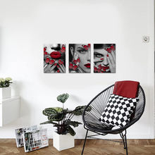 Load image into Gallery viewer, Kitechaser Fashion Canvas Wall Art Black & White Fashion Women Red Lip Nails Hands Butterfly Surrounding Pictures Canvas Prints Modern Beauty Salon Make up Poster for Girl Bedroom Bathroom Living Room