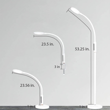 Load image into Gallery viewer, Syrinx 3 in 1 LED Floor Lamp, Desk Lamp, Clamp-On Lamp with Remote Control, 5 Brightness Levels & 5 Colors Temperatures, Dimmable, Adjustable Gooseneck Pole Lamp for Living Room Office Bedroom - White