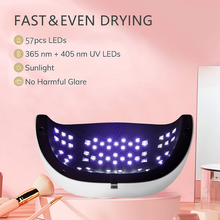 Load image into Gallery viewer, UV LED Nail Lamp, FINGART Nail Dryer 150W with 57 LED UV Beads, UV Nail Lamp with 4 Timers Settings for Two Hands, Automatic Sensor for Portable Handle Gel Nail UV Light (Rose Gold)