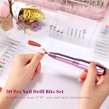 Load image into Gallery viewer, 30 Pieces Nail Drill Bits Set Kit with Box, 3/32 Ceramic Nail Drill Bit Set Efile Bits, Diamond Nail Drill Bits for Nails Cuticle Remover Manicure Pedicure